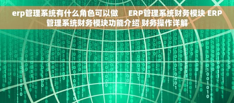 erp管理系统有什么角色可以做     ERP管理系统财务模块 ERP管理系统财务模块功能介绍 财务操作详解