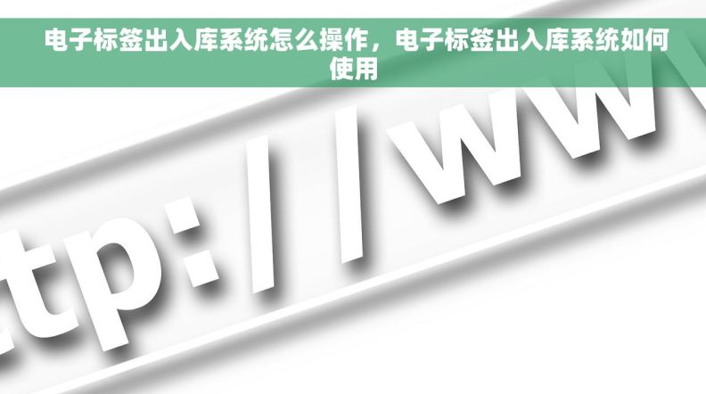  电子标签出入库系统怎么操作，电子标签出入库系统如何使用