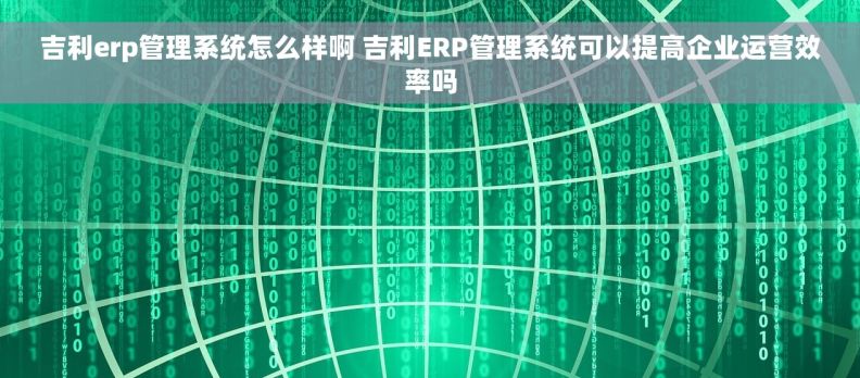 吉利erp管理系统怎么样啊 吉利ERP管理系统可以提高企业运营效率吗