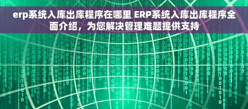 erp系统入库出库程序在哪里 ERP系统入库出库程序全面介绍，为您解决管理难题提供支持