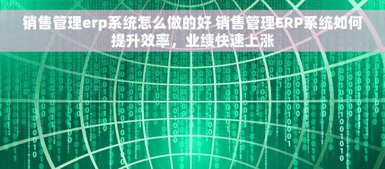 销售管理erp系统怎么做的好 销售管理ERP系统如何提升效率，业绩快速上涨