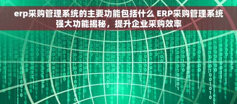 erp采购管理系统的主要功能包括什么 ERP采购管理系统强大功能揭秘，提升企业采购效率